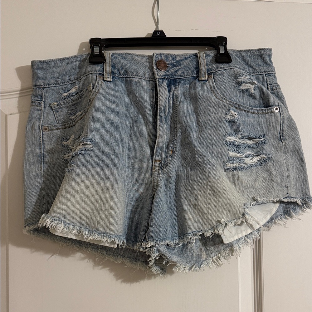 American Eagle Outfitters Light Blue Distressed Jean Shorts